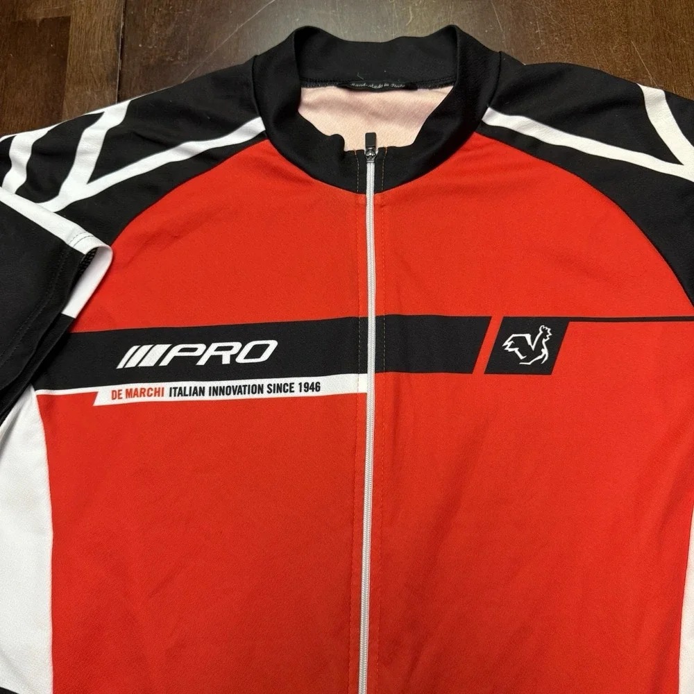 De Marchi Cycling Adult X Large Red White Black Full Zip Polyester Made Italy XL